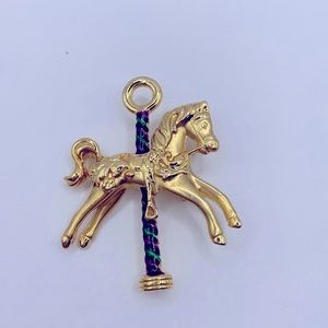 Whimsical Merry-Go-Round Horse Pin - Gold Tone & Enamel